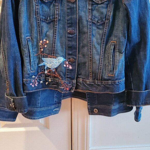 GAP JEAN JACKET EMBROIDERED AND CUSTOM DESIGNED WITH RHINESTONES SIZE M - Picture 14 of 16